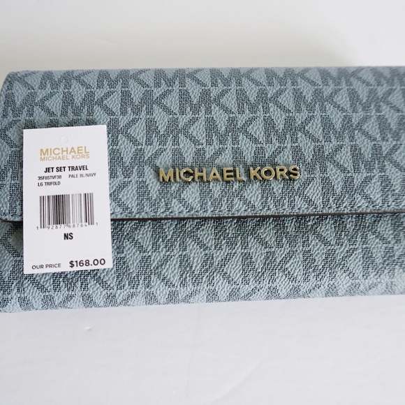 Michael Kors Jet Set Trifold Wallet MK Pale Blue - Picture 5 of 5